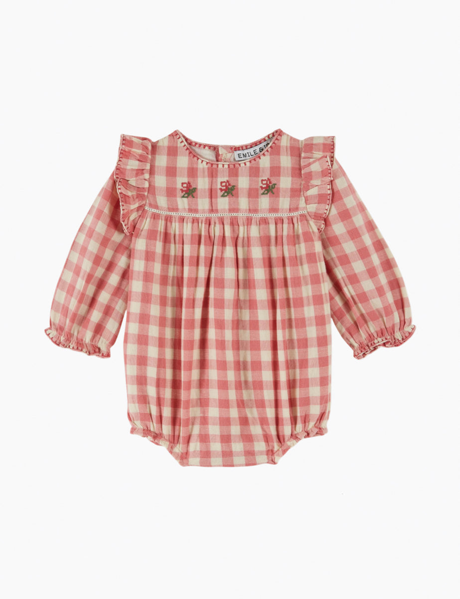 Embroidered Baby Romper in Pink Gingham – Spilled Milk