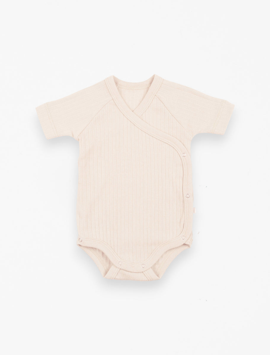 Beige Ribbed Baby Bodysuit: Ribbed Cotton Onesie for Newborns