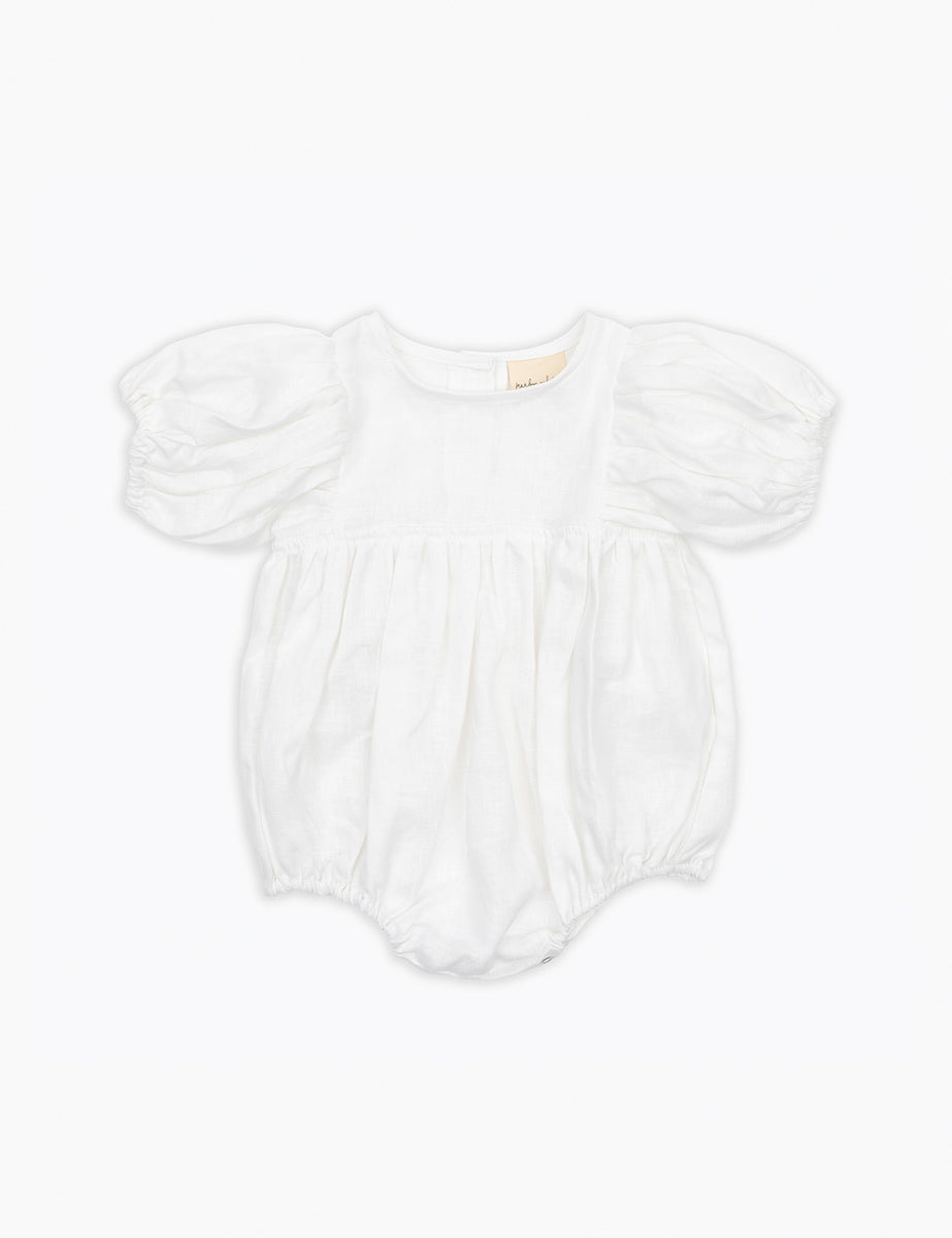 Poppy Romper in White Linen – Spilled Milk