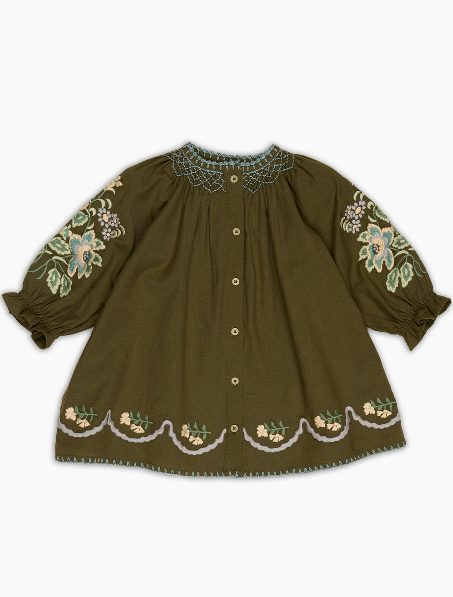 Baby Carina Embroidered Smock in Forest – Spilled Milk