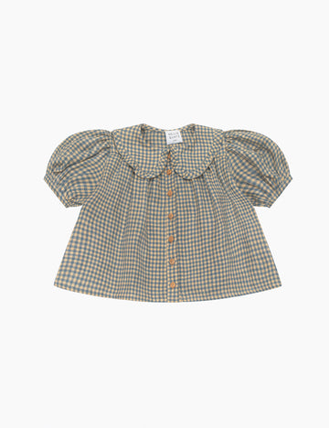 Image of Ayla Blouse in Cornflower Blue & Hay Check Linen
