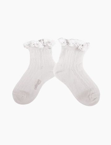 image of the annette pointelle socks in blanc neige.