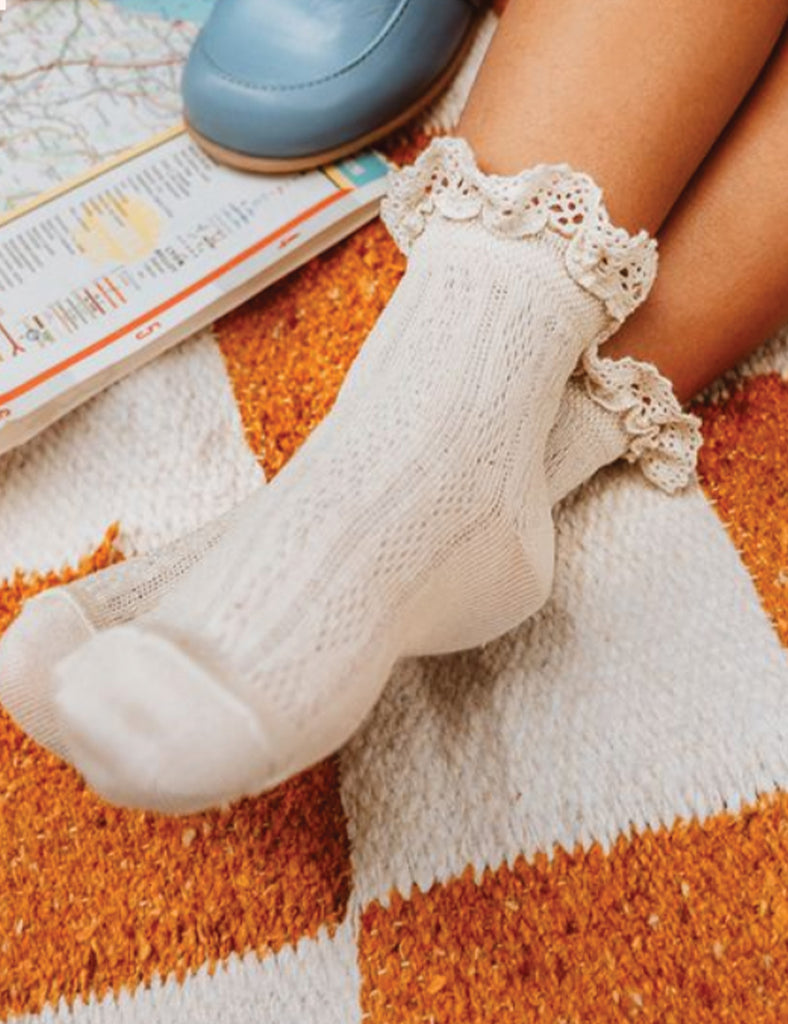 image of the annette pointelle socks in blanc neige.