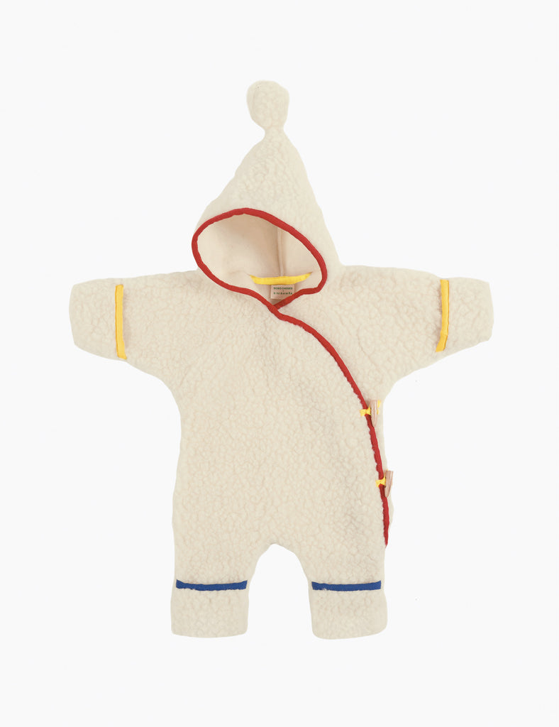 Baby romper with red accents on a white background