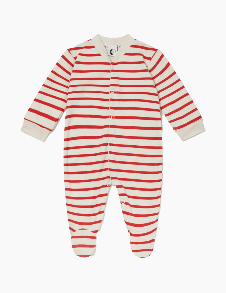 Image of Baby Sleepsuit in Red Breton Stripe.