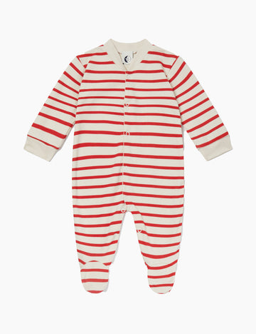 Image of Baby Sleepsuit in Red Breton Stripe.