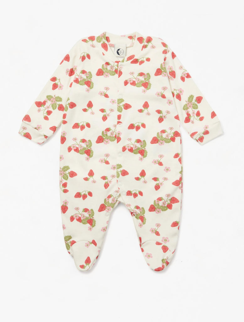 Baby Sleepsuit in Strawberry Fields flat lay image.