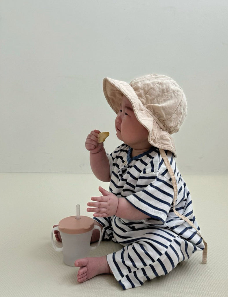 Image of Baby Tee Romper in Blue Stripe.