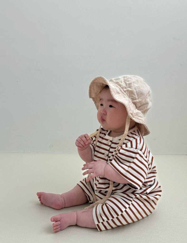 Imae of Baby Tee Romper in Brown Stripe.