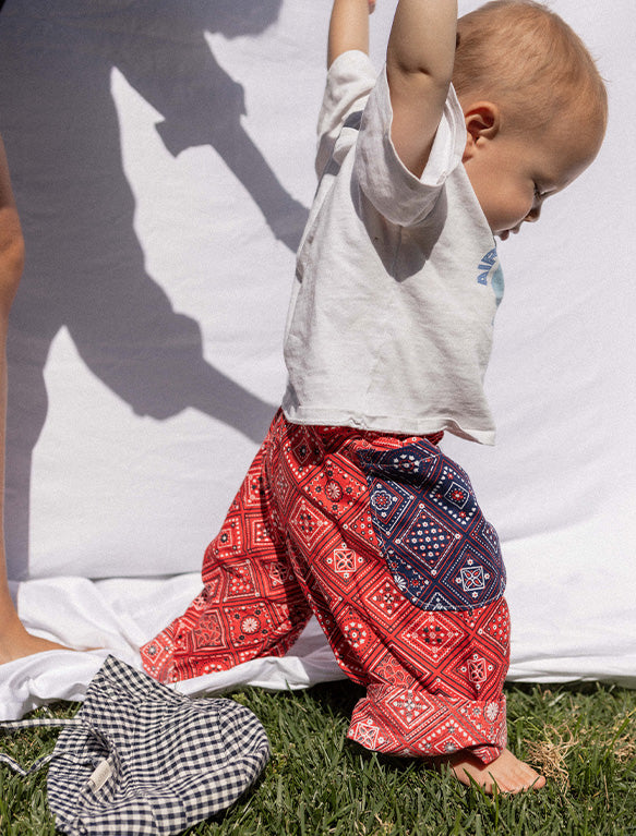 Image of the Bandana Print Pants in Red.
