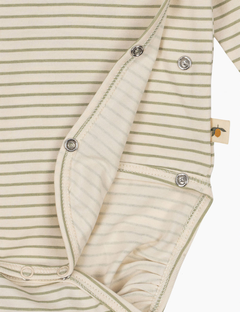 Image of the Basic Kimono Bodysuit in Tea Stripe.