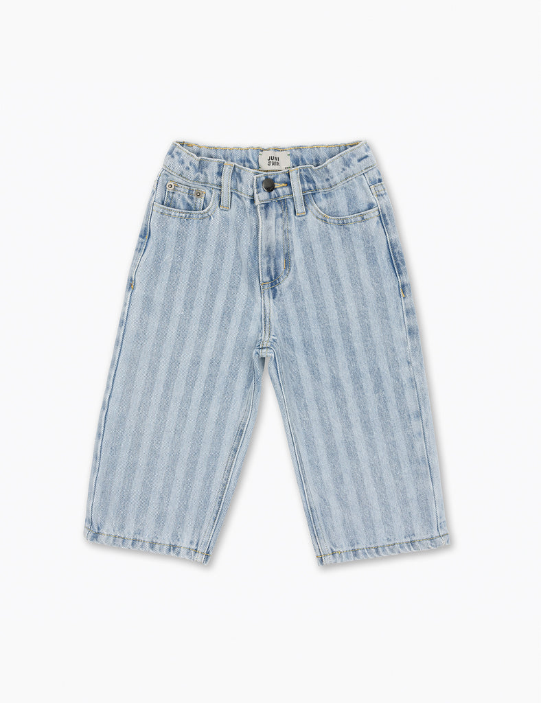 Light blue denim jeans on a white background