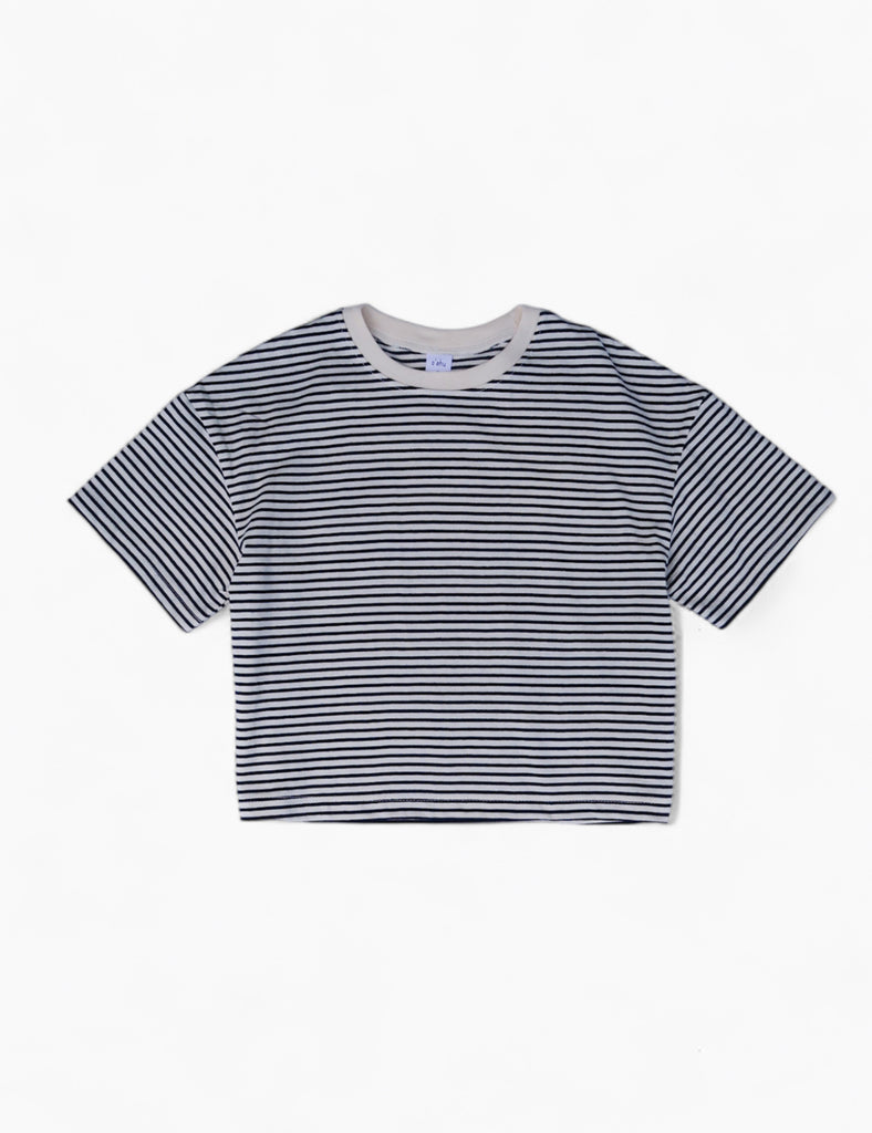 Image of Boxy Stripe Tee in Cream with Navy Stripes