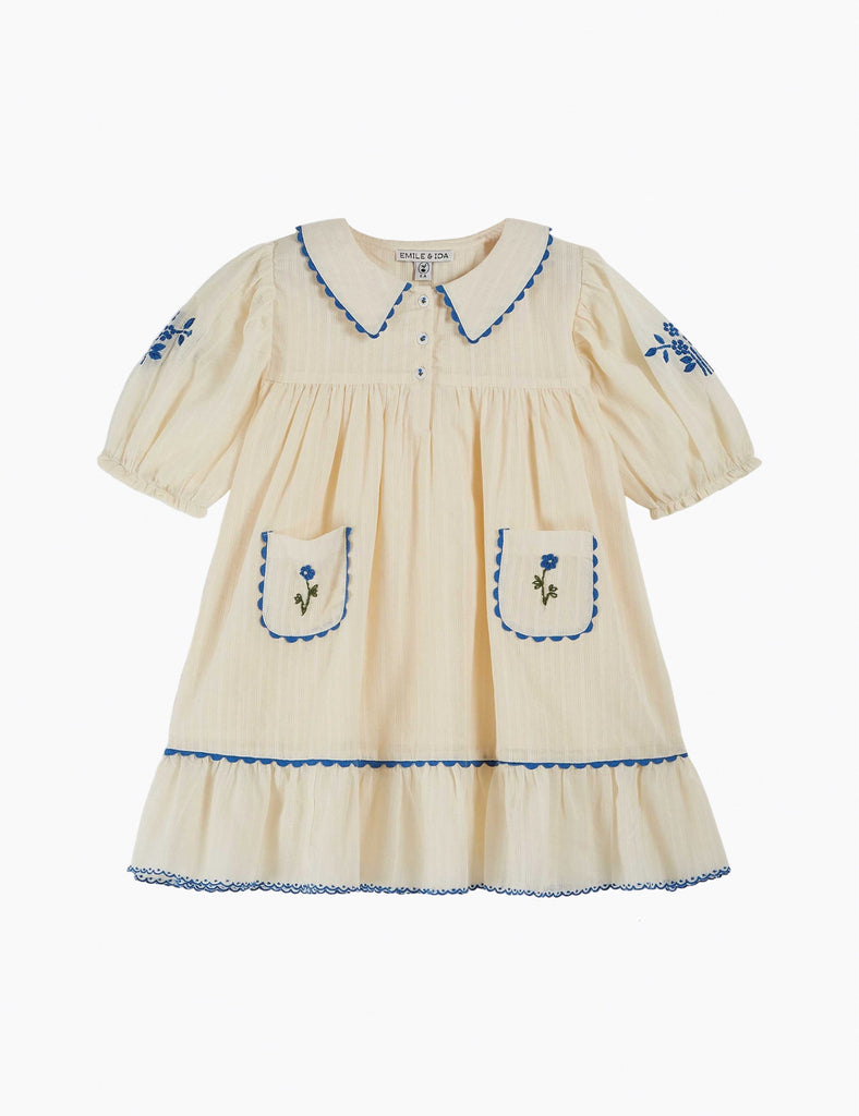 Hand embroidered dress in ecru