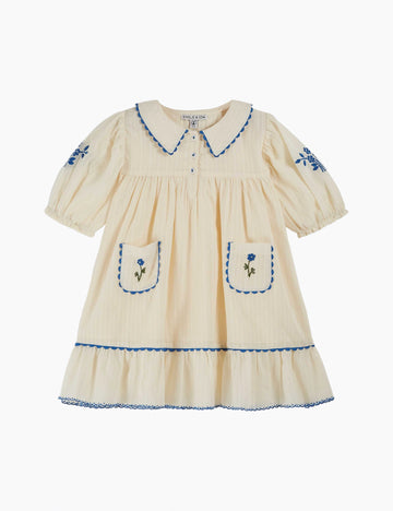 Hand embroidered dress in ecru