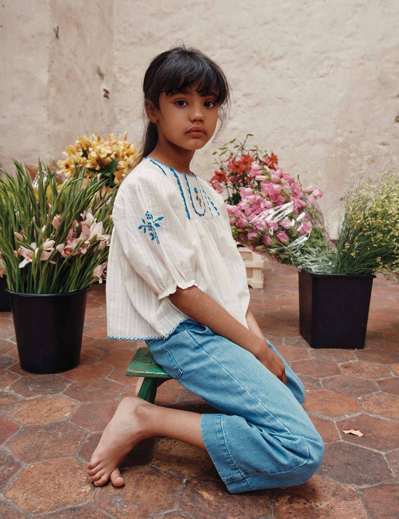 Image of Embroidered Blouse in Ecru