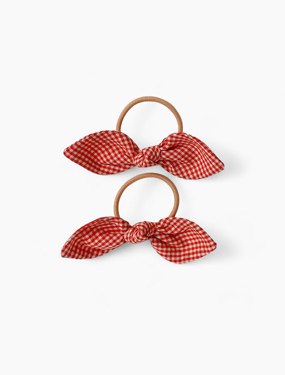 Image of Bunny Hair Ties in Tomato Mini Check.