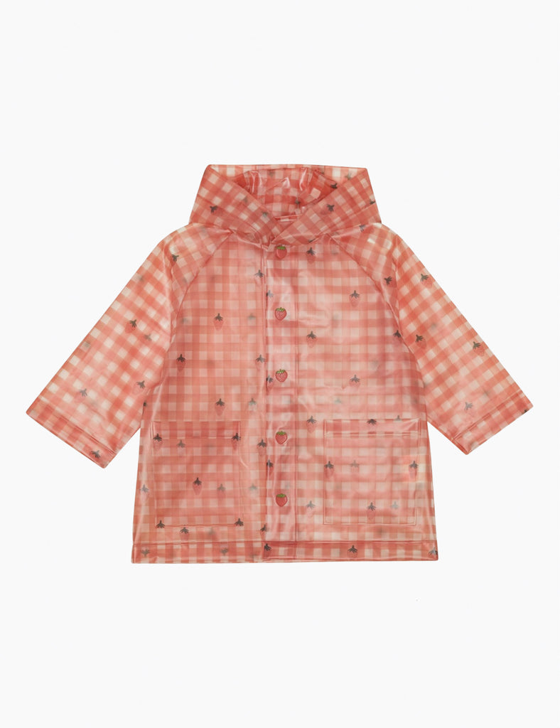 Red checkered raincoat on a white background