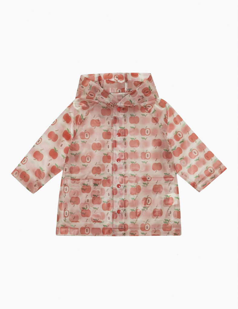 Children's raincoat with apple pattern on a white background