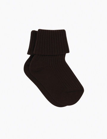 Dark brown ribbed sock on a white background
