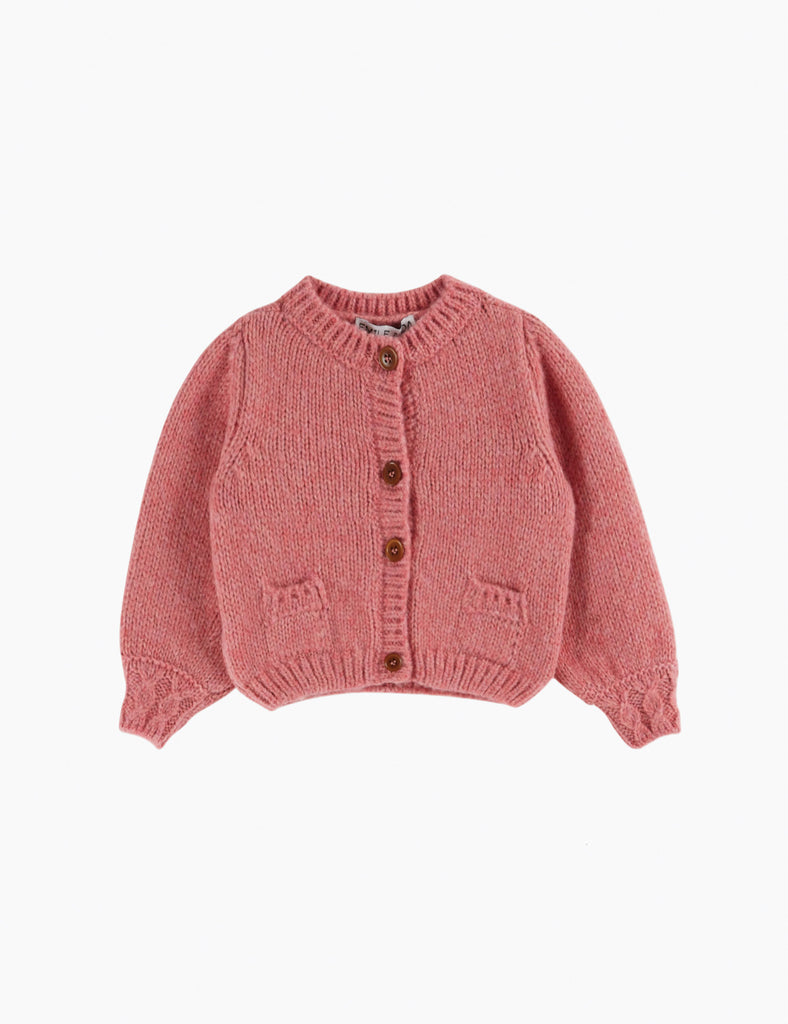 Pink knitted cardigan on a white background