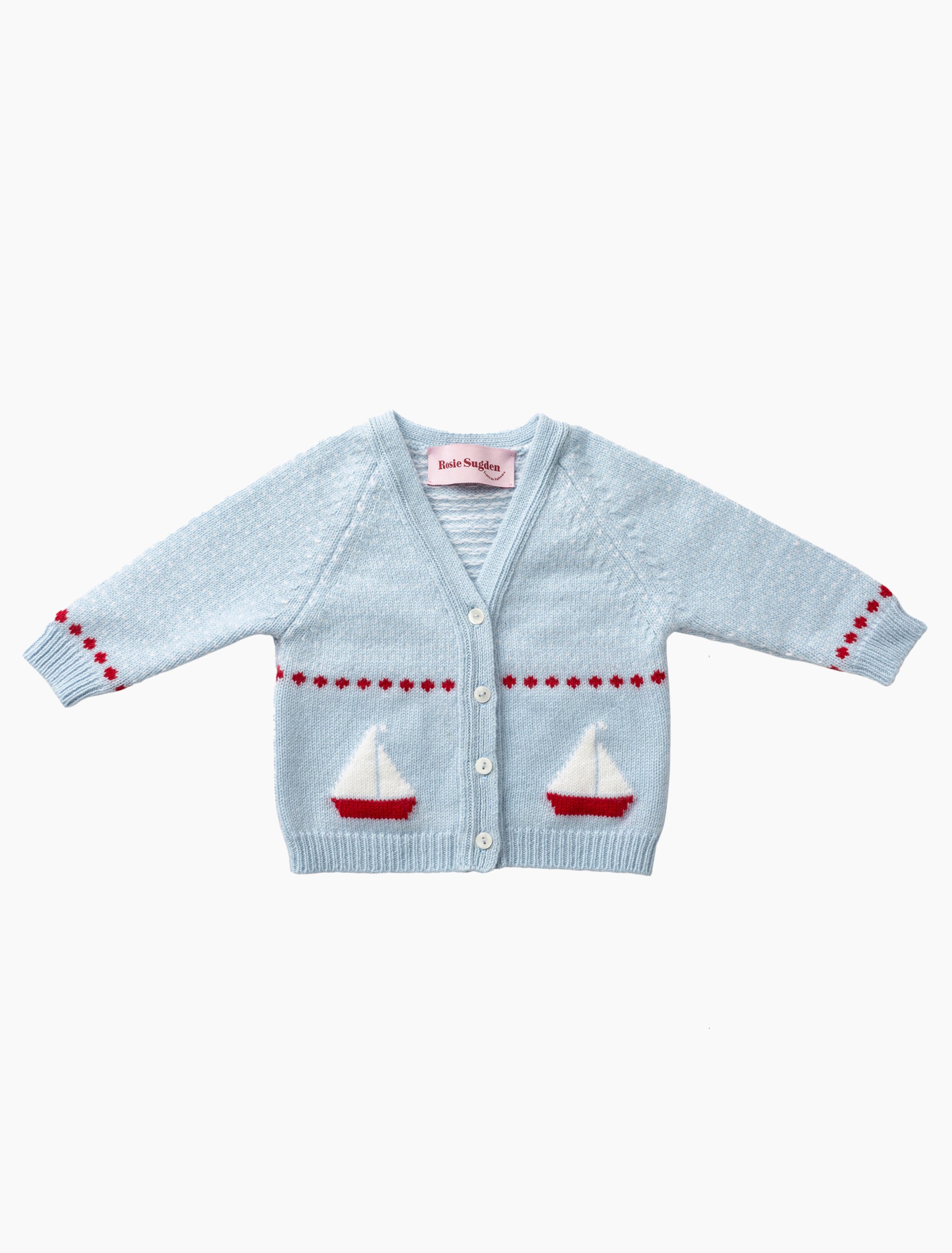 Cashmere Boat Motif Cardigan in Spa Blue/Swan White – Spilled Milk