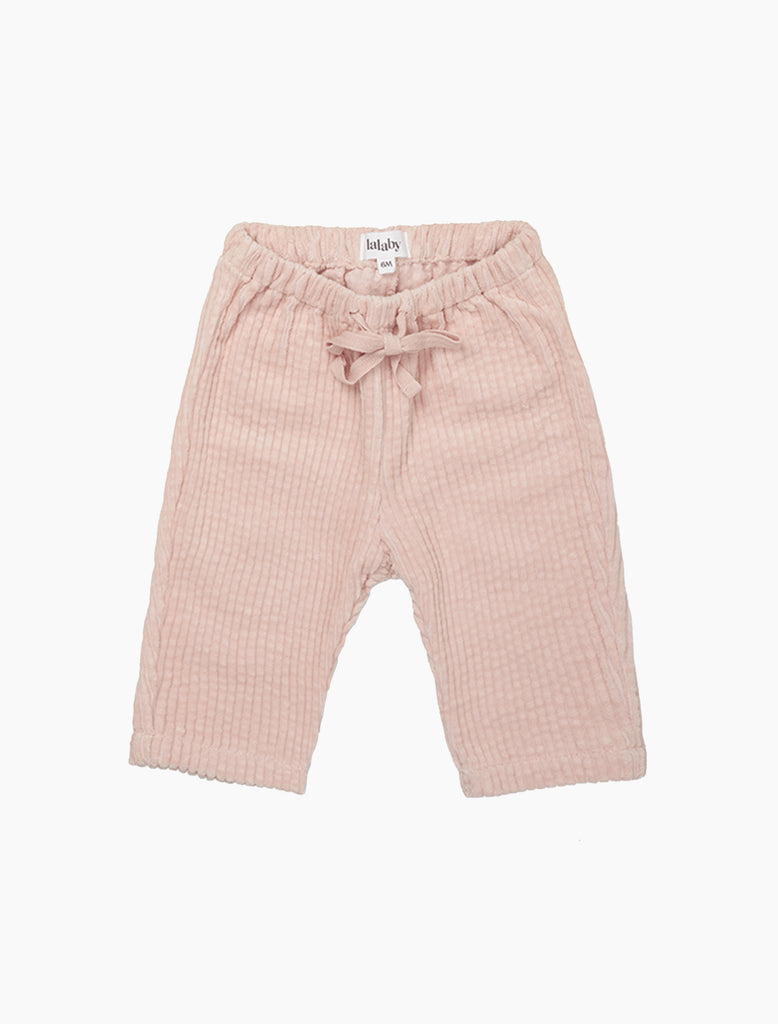 Pink baby pants with a bow on a white background