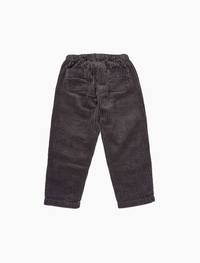 Dark gray corduroy pants on a white background