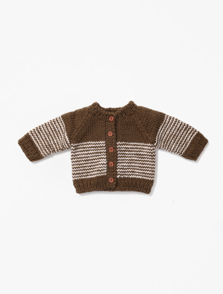 Cocoa Stripe Cardigan flat lay image front.