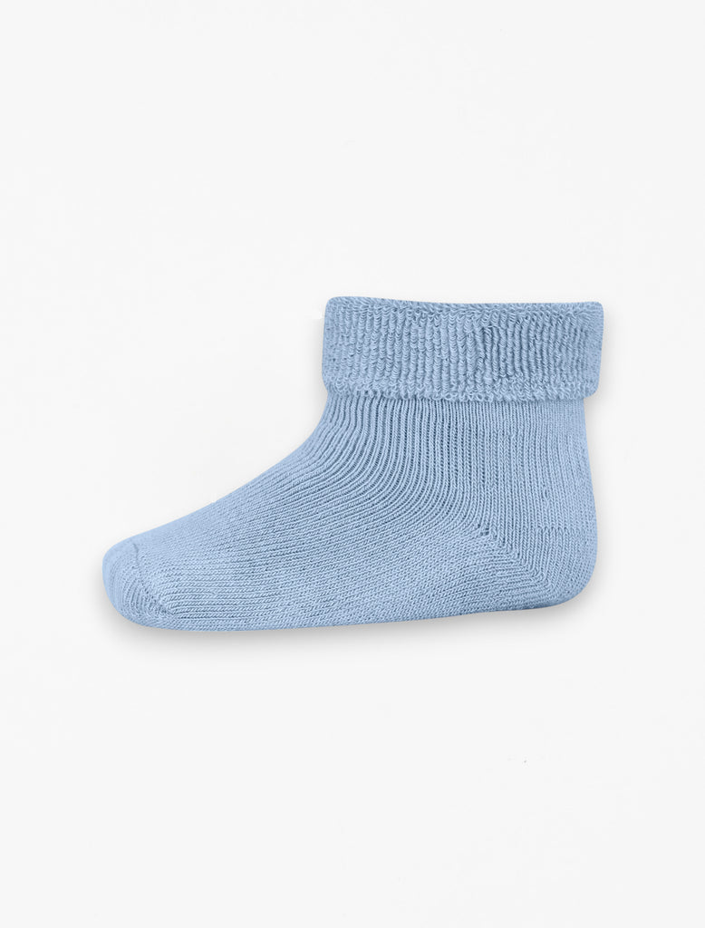 Cotton Baby Terry Socks in Dusty Blue flat lay image.