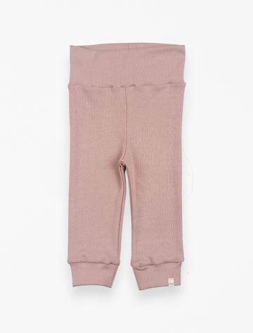 Cotton leggings in dusty rose flat lay image.