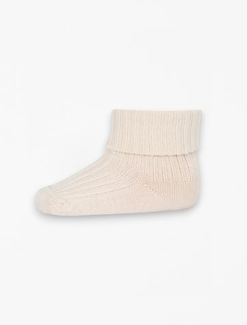 Cotton Rib Baby Socks in Ecru flat lay image.