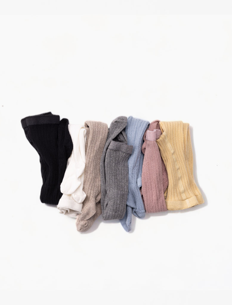 Image of all of the cotton rib tights colors.