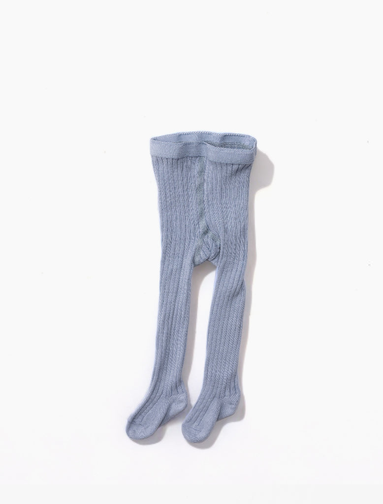 Image of the cotton rib tights in dusty blue.
