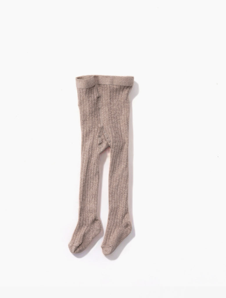 Image of the cotton rib tights in light brown melange.