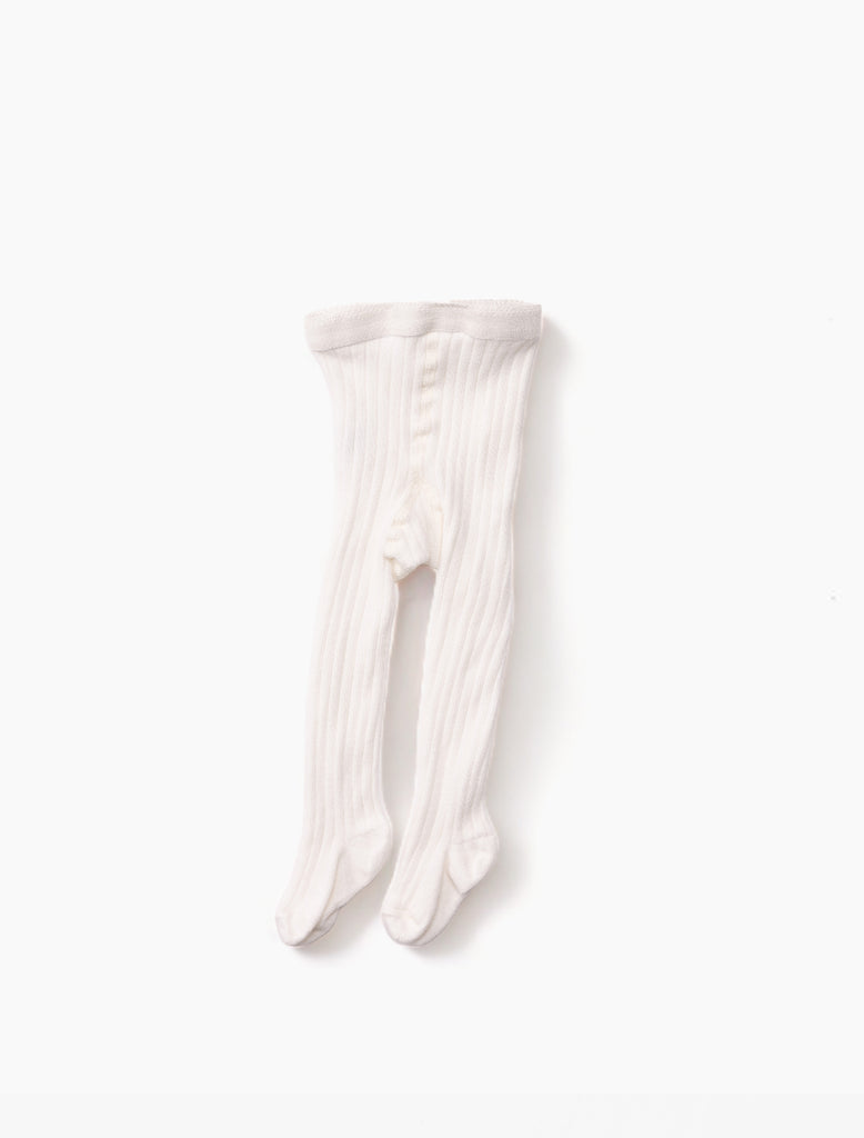 Image of the cotton rib tights in snow white.