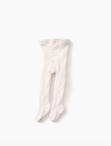 Image of the cotton rib tights in snow white.