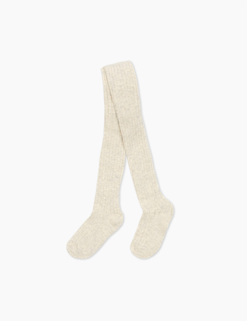 Image of Cotton Rib Tights in Creme Melange.