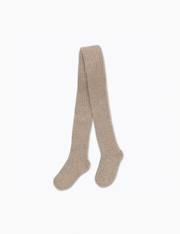 Cotton Rib Tights in Light Brown Melange