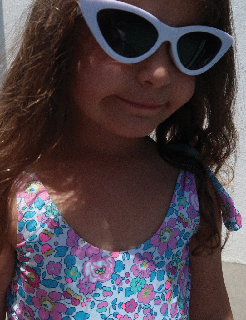 Image of Double Bows Swimsuit in Liberty Betsy Fluo Rosa Azzurro