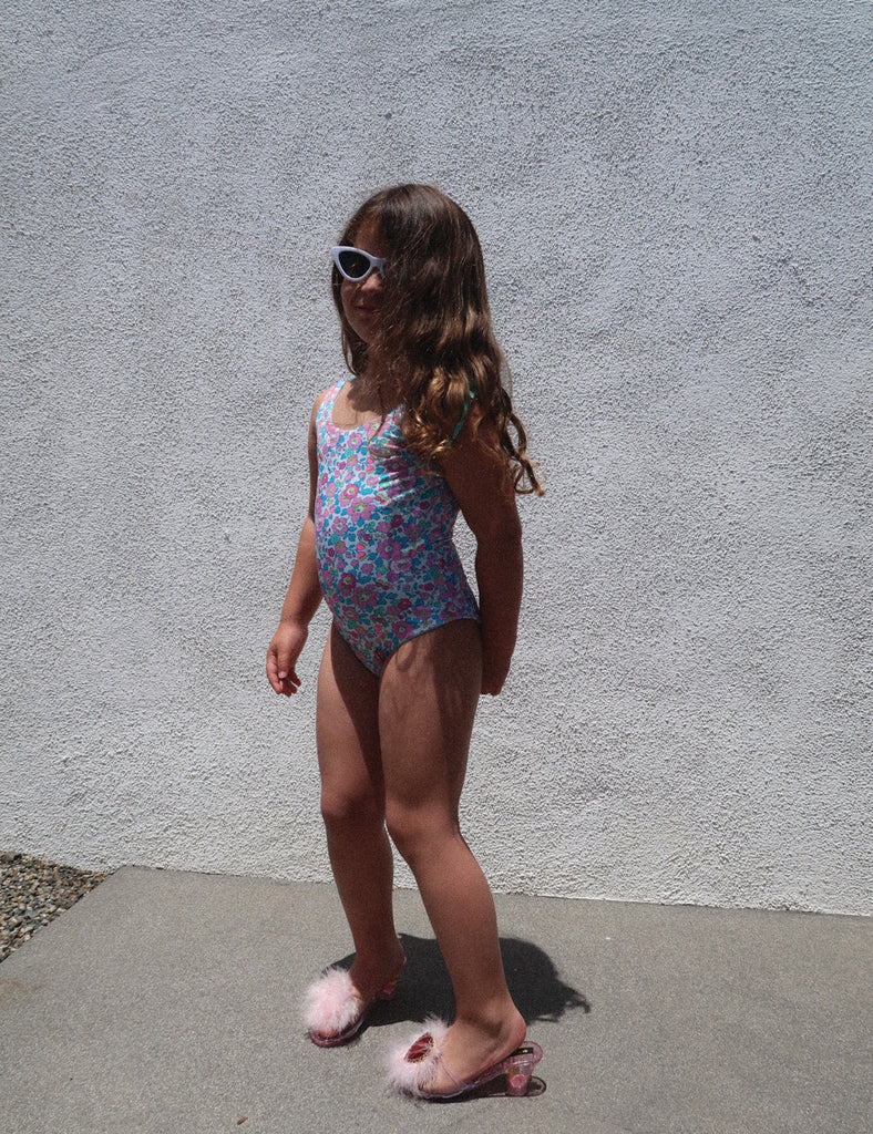 Image of Double Bows Swimsuit in Liberty Betsy Fluo Rosa Azzurro