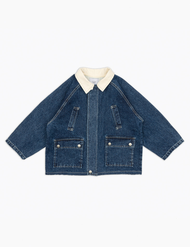 image of denim barn jacket in medium wash