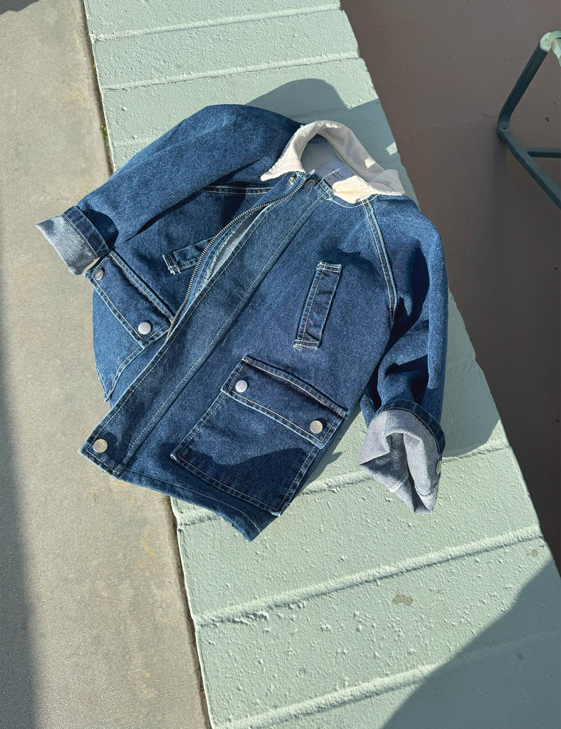 image of denim barn jacket in medium wash