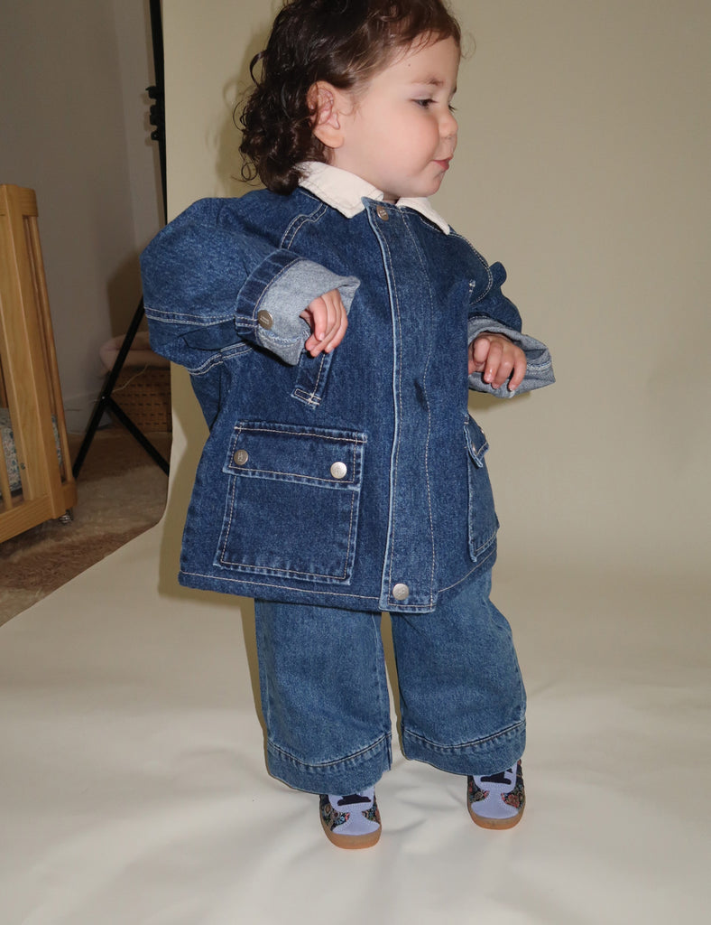 image of denim barn jacket in medium wash