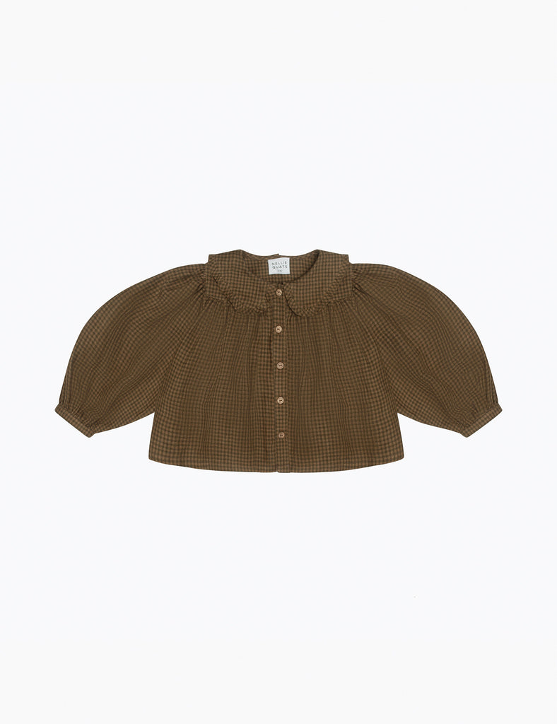 Duck Duck Goose Blouse in Brown Mini Check.