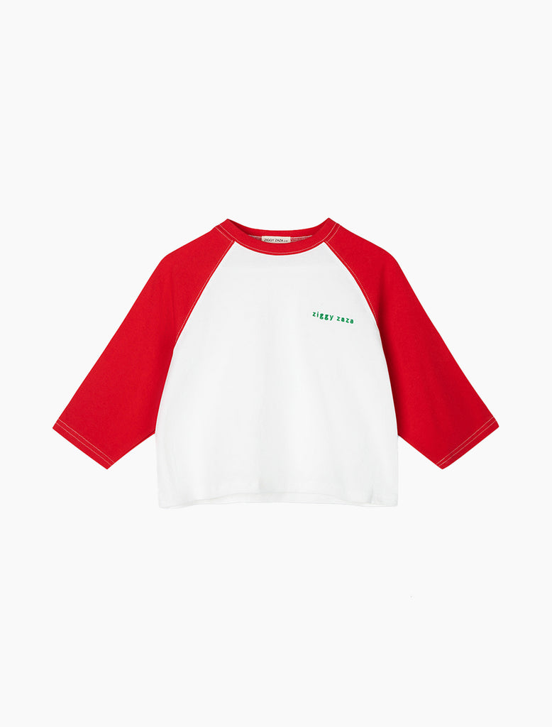 Red and white baseball shirt on a white background