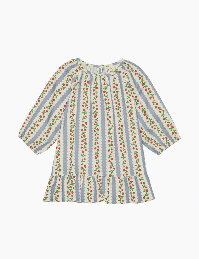 Children's dress with floral and striped pattern on a white background