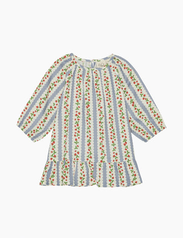 Children's dress with floral and striped pattern on a white background