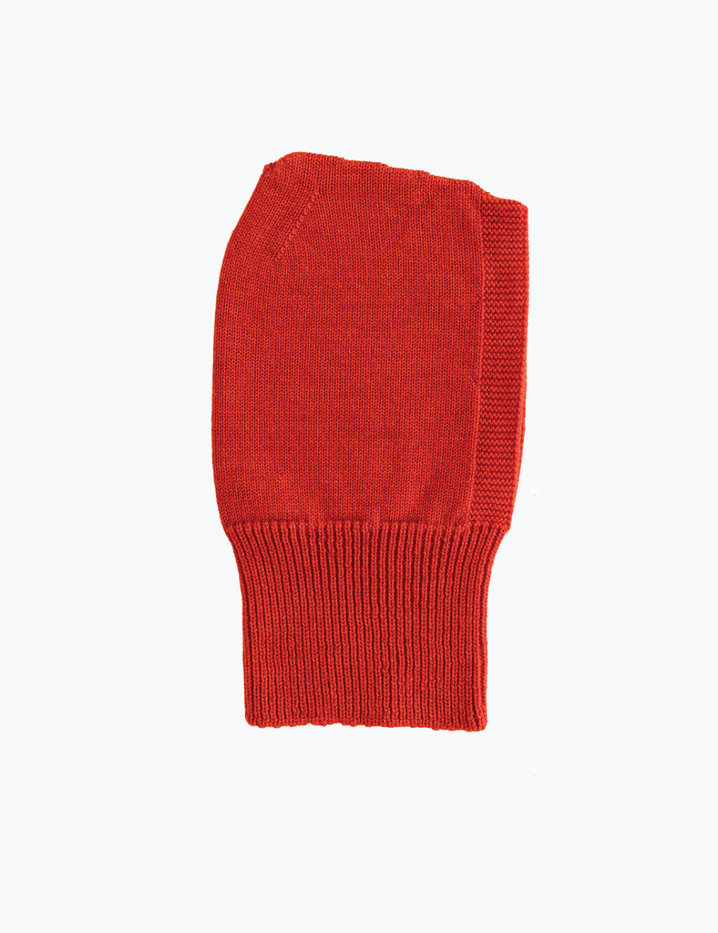 Image of a red knitted hat on a white background.