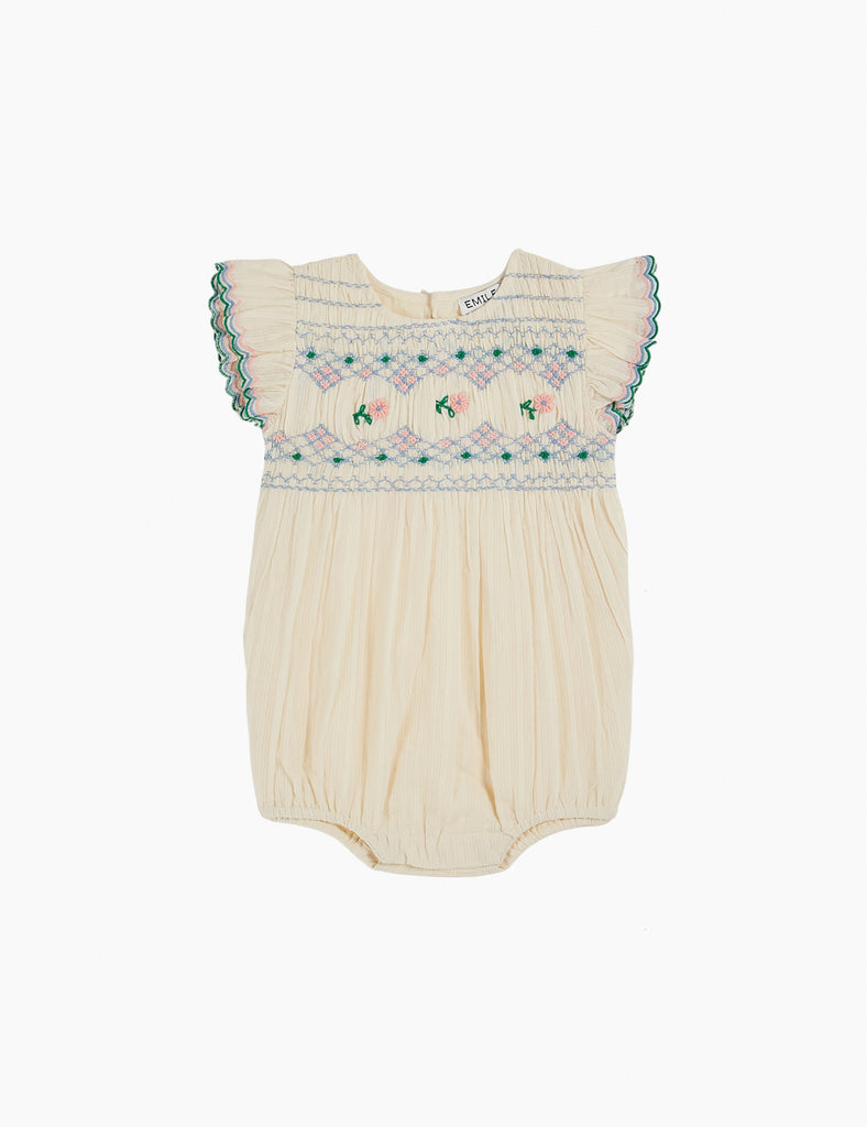 Image of Embroidered Romper in Ecru